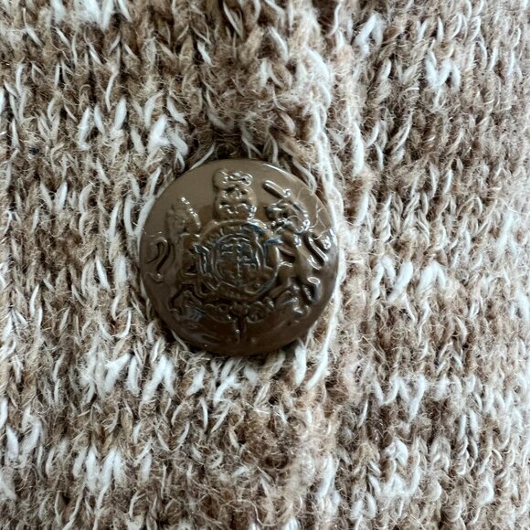 Classic J. Crew Long Sleeve Wool Cardigan, Size XS Color: cream and light brown - Picture 2 of 4